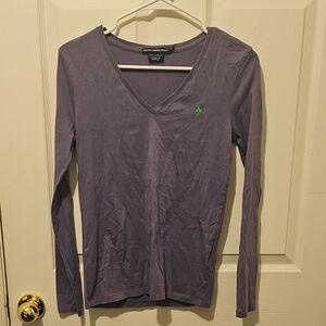 Polo Ralph Lauren Purple V-Neck Long Sleeve Tee